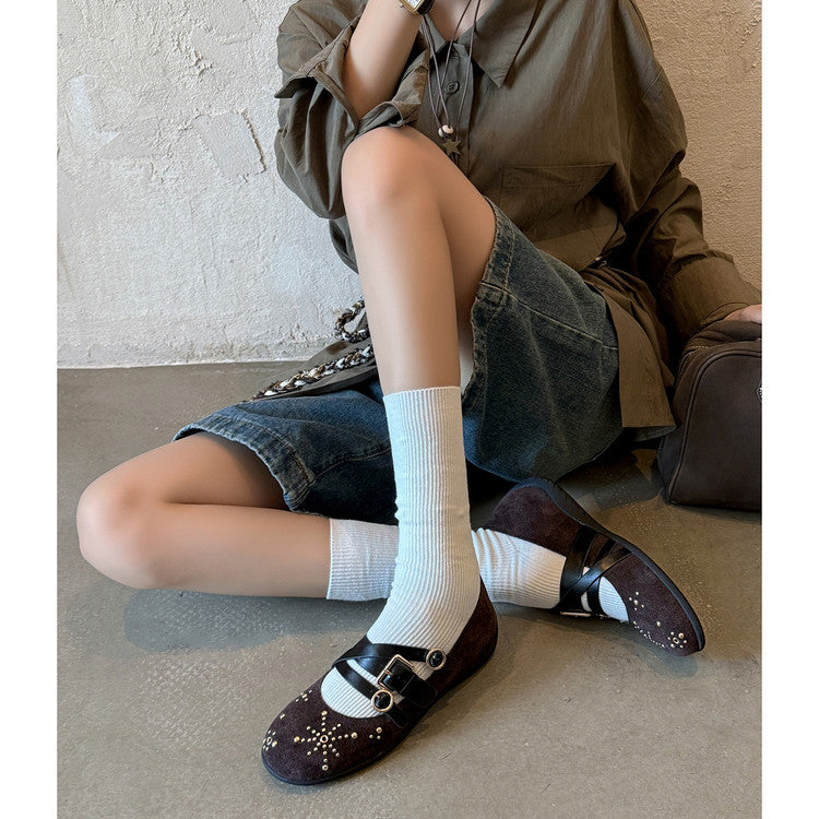 Karin Luna In Stock Spot Goods Studded Rivet Hidden Wedge Mary Jane Shoes