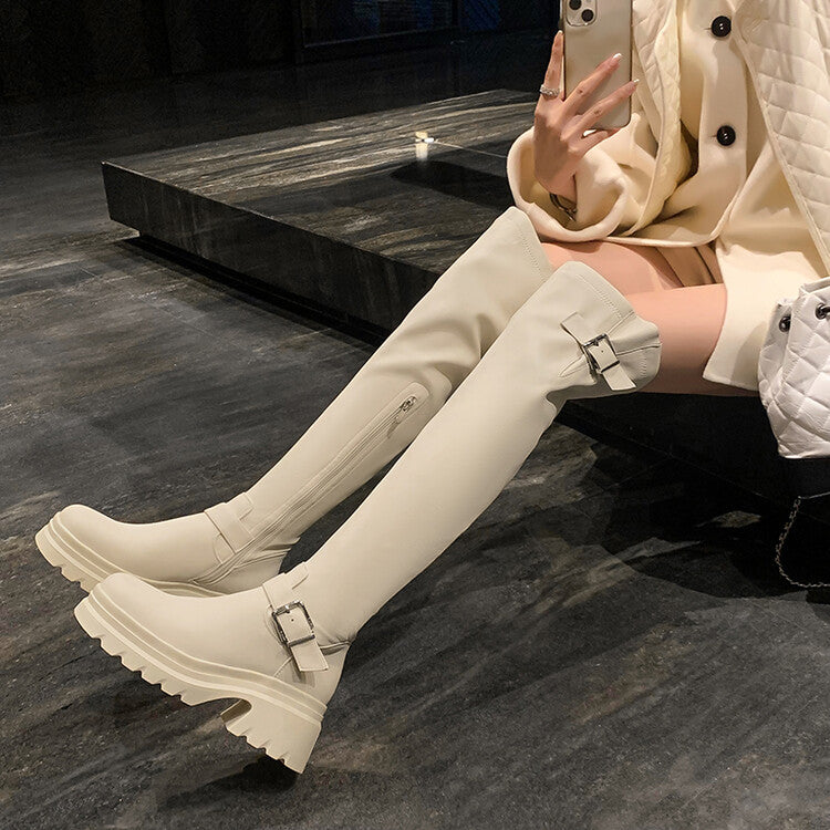 Karin Luna In Stock   Thick Sole Round Toe Basic Versatile Casual Long Boots