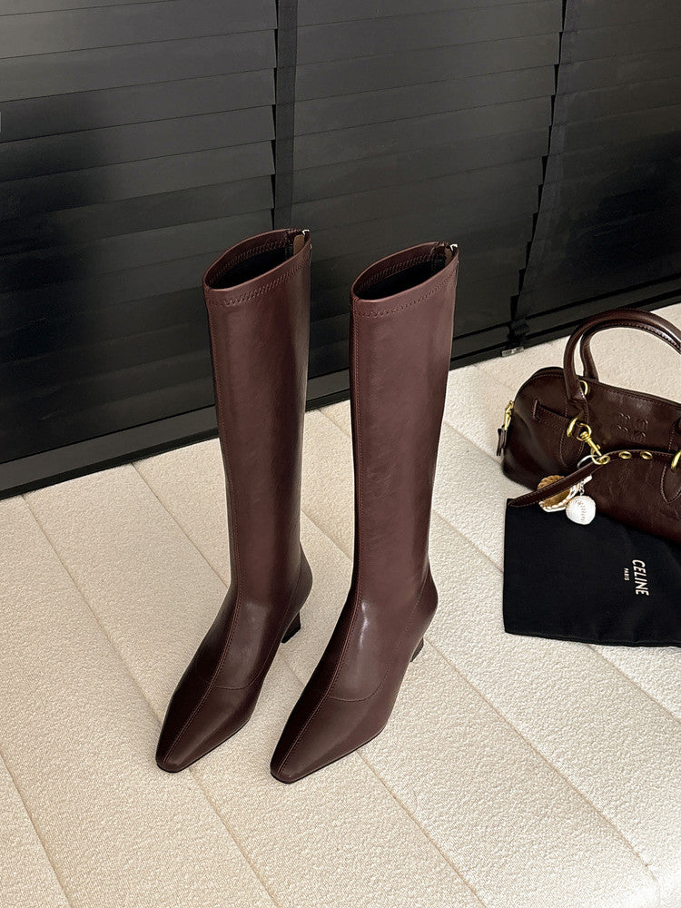 Karin Luna In Stock In Stock  Square Toe Chunky Heel Korean Style Elegant Long Boots