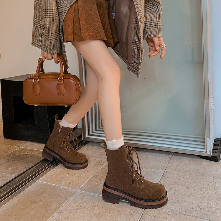 Karin Luna In Stock Casual style thin strap round toe suede ankle boots