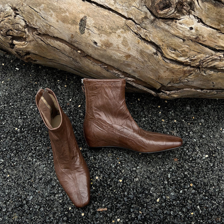 Karin Luna In Stock Spot Goods Slim Series  Hidden Wedge Small Square Toe Back Zipper Short Boots