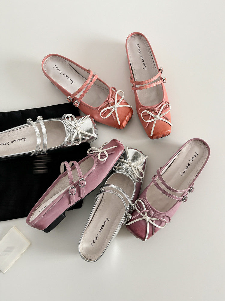 Karin Luna In Stock In Stock   Summer New Sweet Bowknot Color Block Square Toe Height-Increasing Slippers