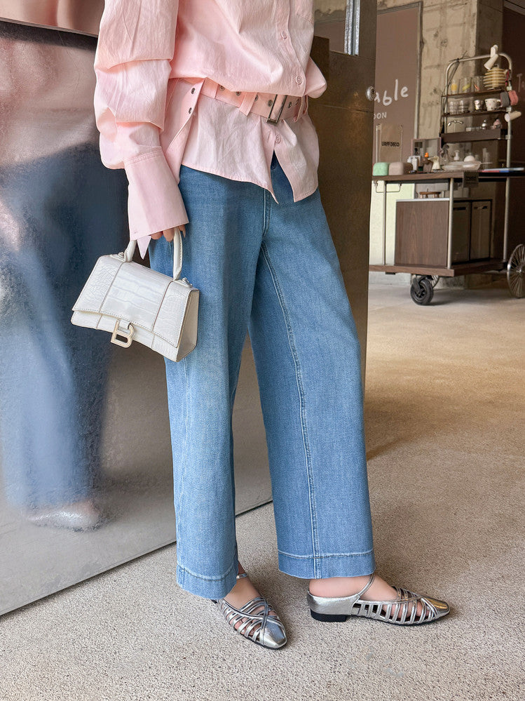 Karin Luna In Stock Spot Goods   French Retro Hollow Small Square Toe One-Strap Slippers