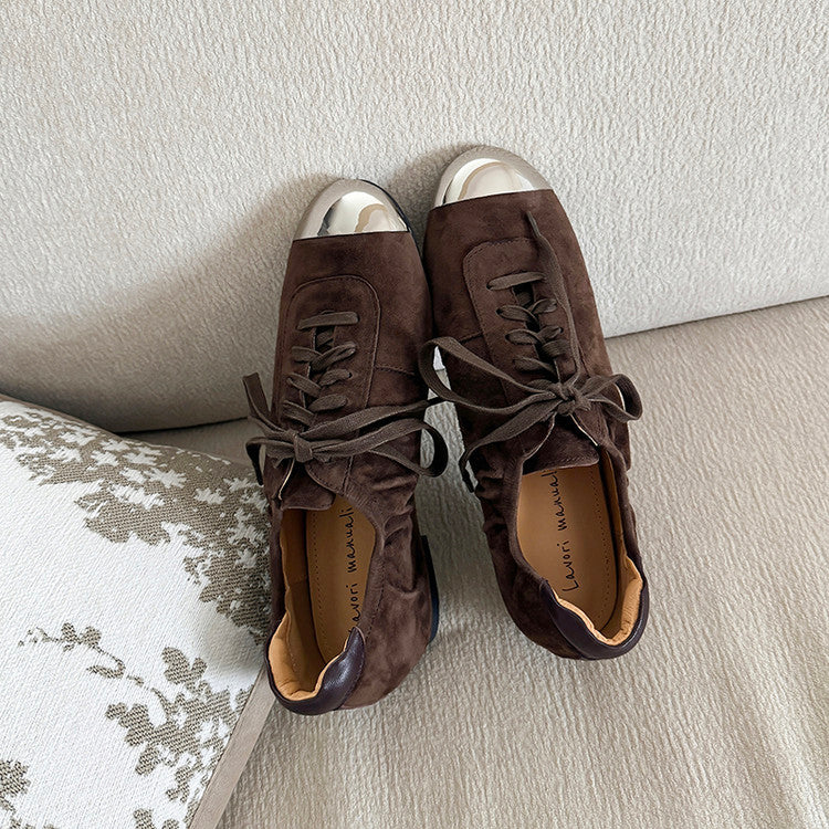 Karin Luna In Stock In Stock  High-end Metal Toe Lace-up Flats