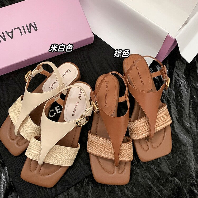 Karin Luna Hot-Selling Series~Resort Style Straw Woven Comes with data plan included Designed thong sandals