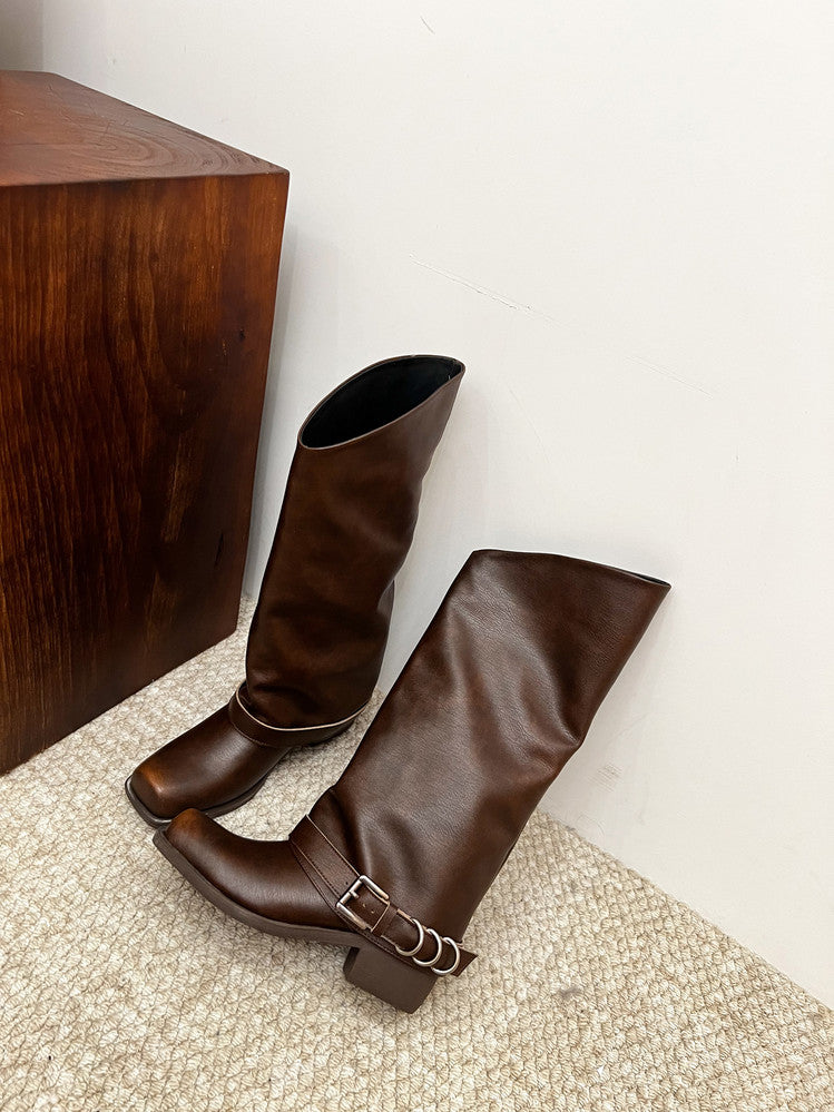 Karin Luna Elegant Style Square Toe Belt Buckle Pants Boot Short Boots
