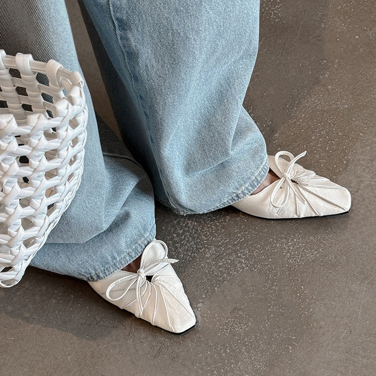 Karin Luna French Style Wrinkled Square Toe Height-Increasing Flats