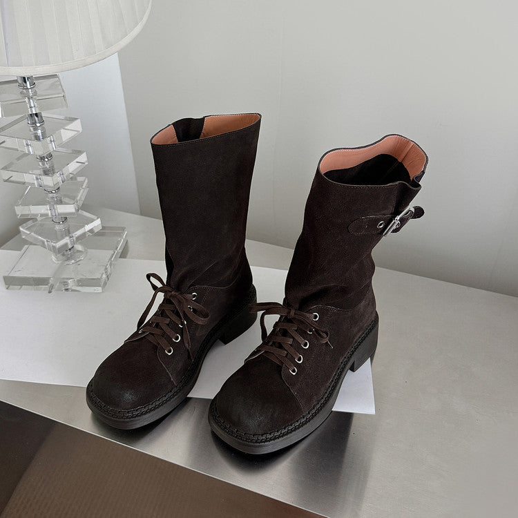 Karin Luna Bestseller Large Tube Thick Sole Martin Boots with Belt Buckle