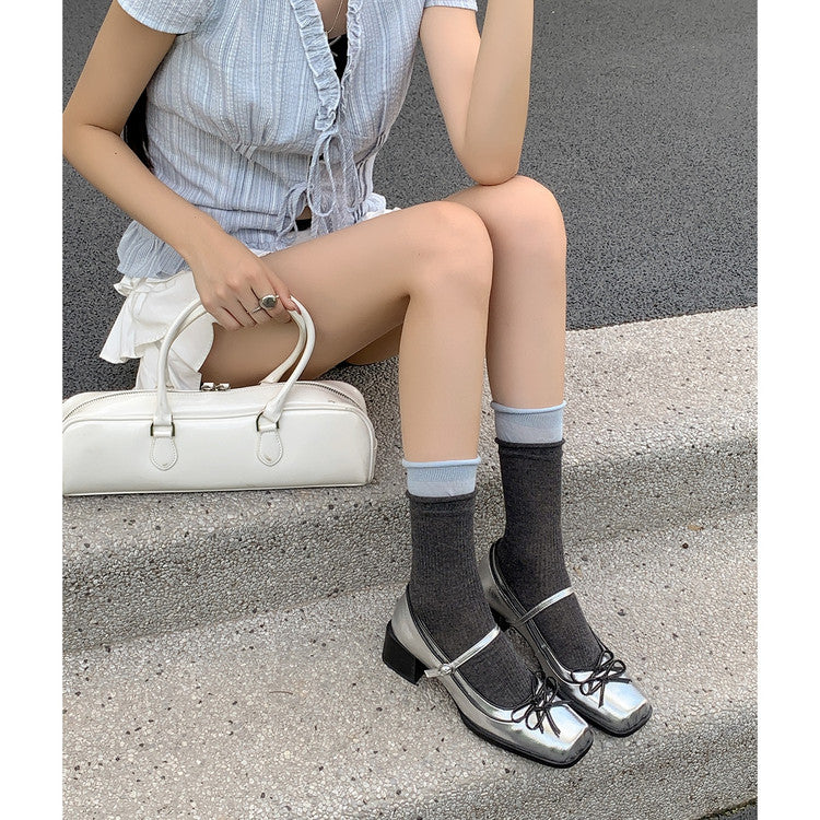 Karin Luna In Stock Spot Goods   One-strap Bowknot Square Toe Chunky Heel Mary Jane Shoes