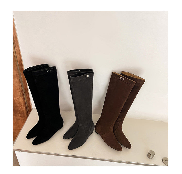 Karin Luna In Stock Spot Goods  Bestselling Suede Leather Sold Out Fast: Pile of Matte Inner Height-Increasing Western Boots