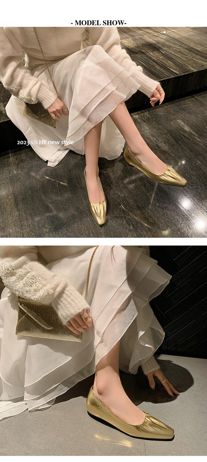 Karin Luna fell in love at first sight~ Spot Goods  Spot Goods Vintage Wrinkled Hollow Soft Sheepskin Elegant Versatile Single Shoes