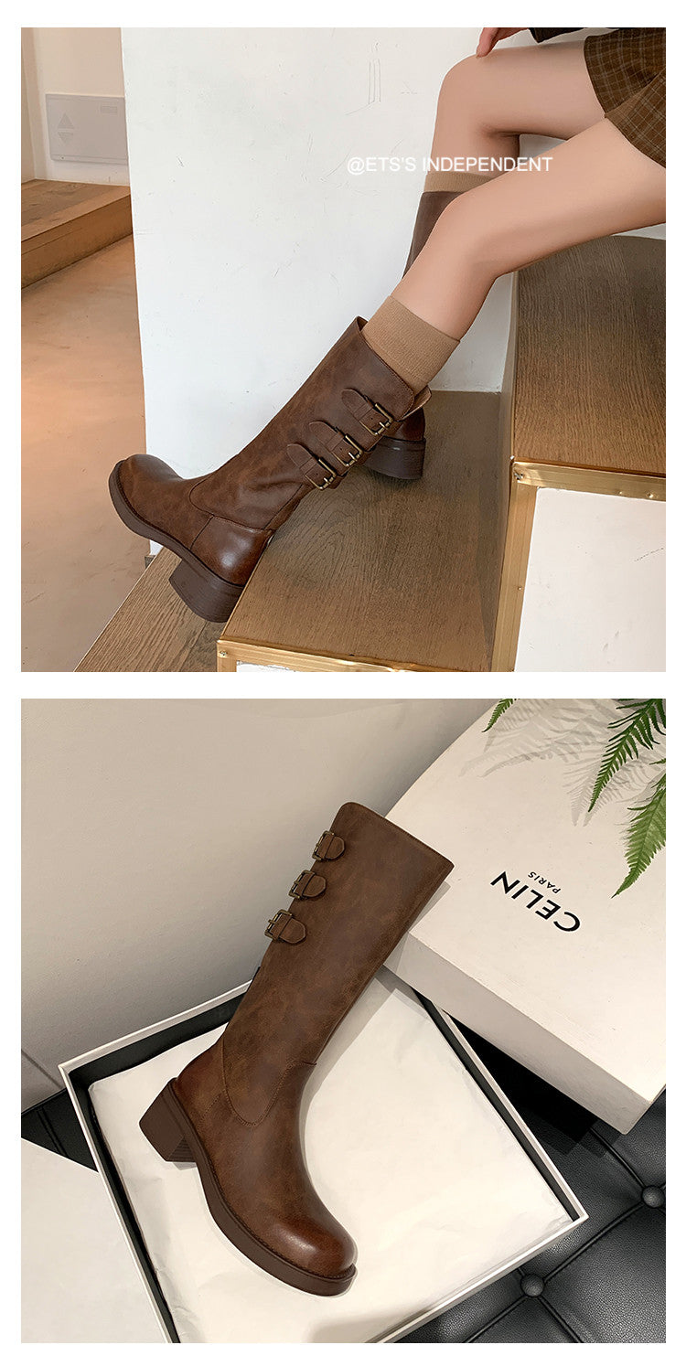 Karin Luna In Stock In Stock Thigh Circumference Belt Buckle Thick Sole Rider Boots