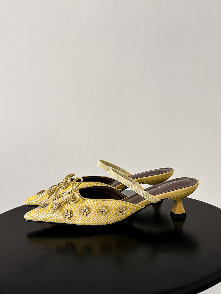 Karin Luna In Stock Spot Goods  Elegant Floral Pointed Toe Rhinestone Slippers