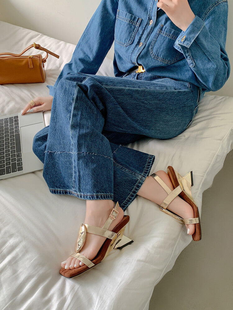 Karin Luna Hot-Selling Fasteners  Irregular Heel Open-Toe Sandals