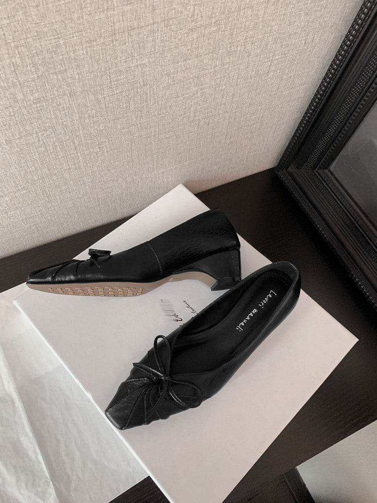 Karin Luna French Style Wrinkled Square Toe Height-Increasing Flats
