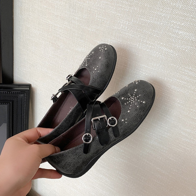 Karin Luna In Stock Spot Goods Studded Rivet Hidden Wedge Mary Jane Shoes