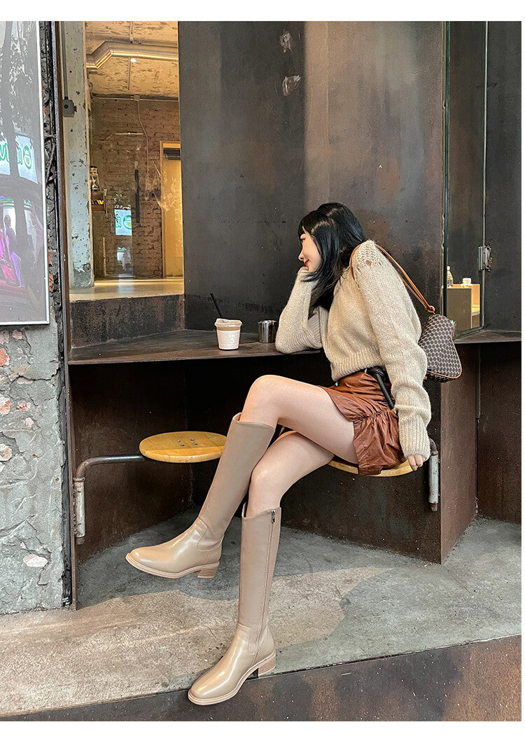 Karin Luna In Stock  Cowhide Niche Versatile Style Knight Boots