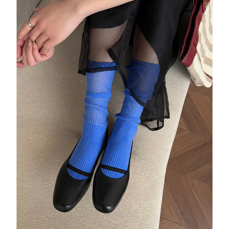 Karin Luna In Stock Spot Goods    Retro Elastic Band Chunky Heel Single Shoes