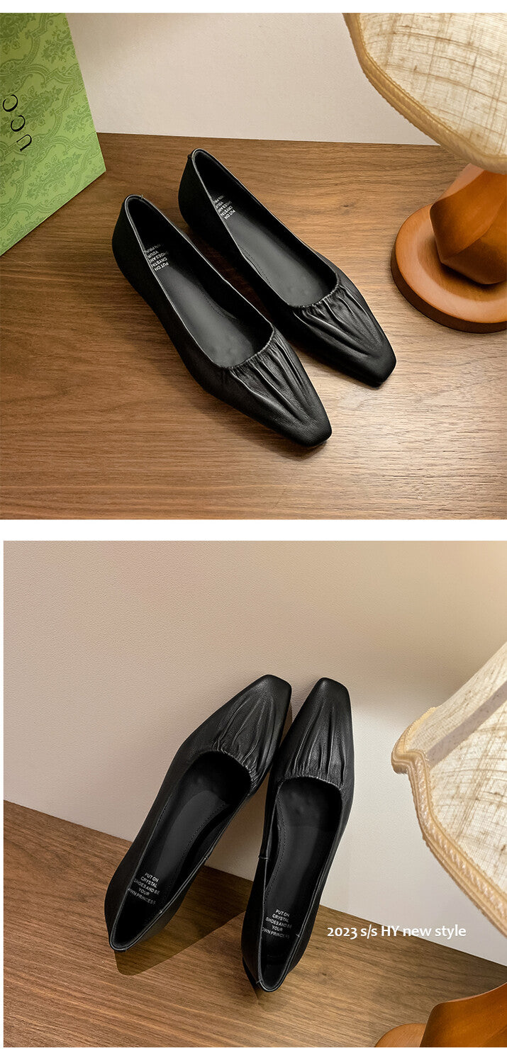 Karin Luna fell in love at first sight~ Spot Goods  Spot Goods Vintage Wrinkled Hollow Soft Sheepskin Elegant Versatile Single Shoes
