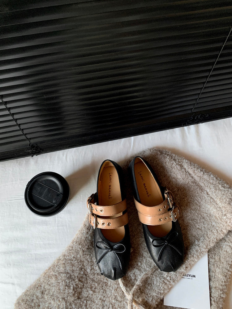 Karin Luna In Stock Spot Goods Minimalist Retro Round Toe Mary Jane Bowknot Height-Increasing Flats