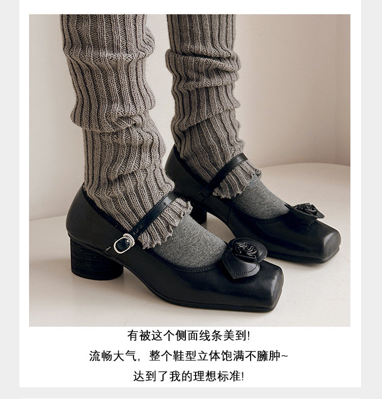 Karin Luna In Stock Spot Goods  Vintage Three-Dimensional Camellia Square-Toed Mary Jane Shoes