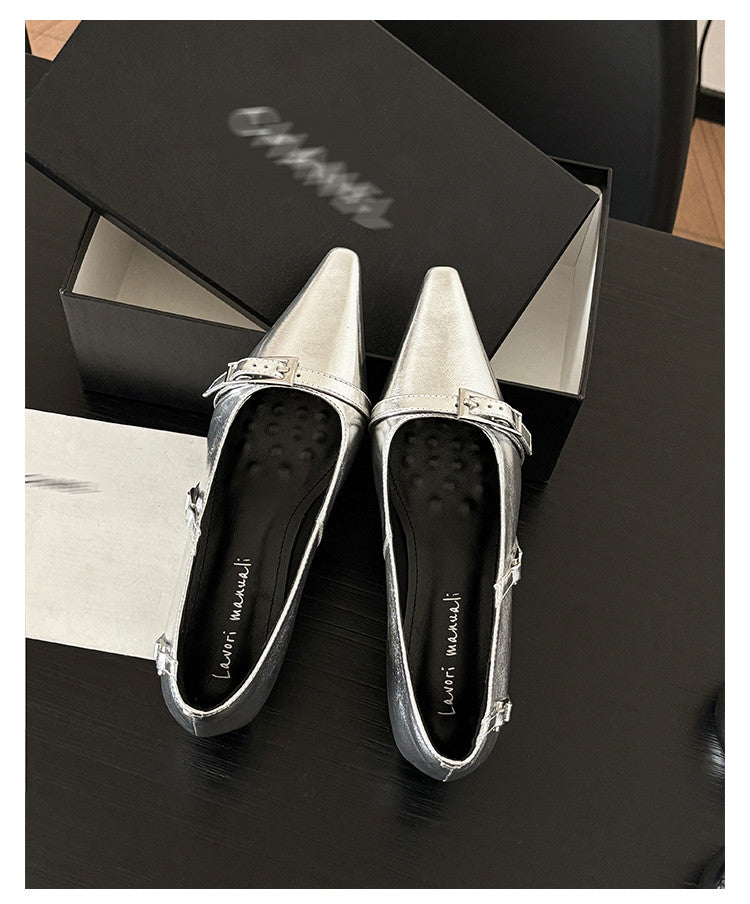 Karin Luna In Stock In Stock Retro Belt Buckle Small Square Toe Chunky Heel Single Shoes