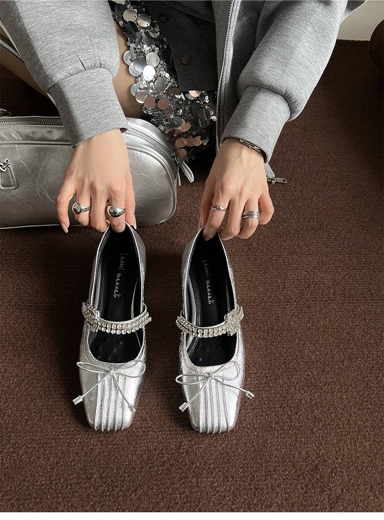 Karin Luna In Stock Spot Goods  Vintage Sweet Rhinestone One-Strap Granny Flats