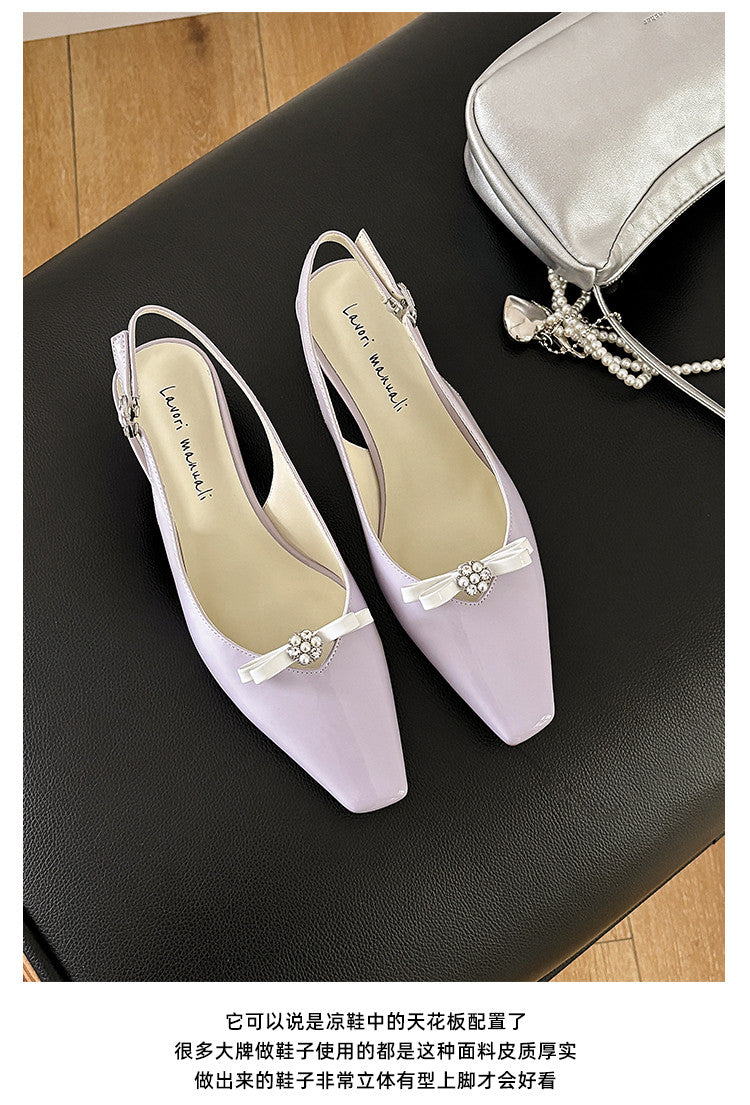 Karin Luna In Stock In Stock Sweet Bowknot Small Square Toe Chunky Heel Closed-toe Elegant Retro Sandals