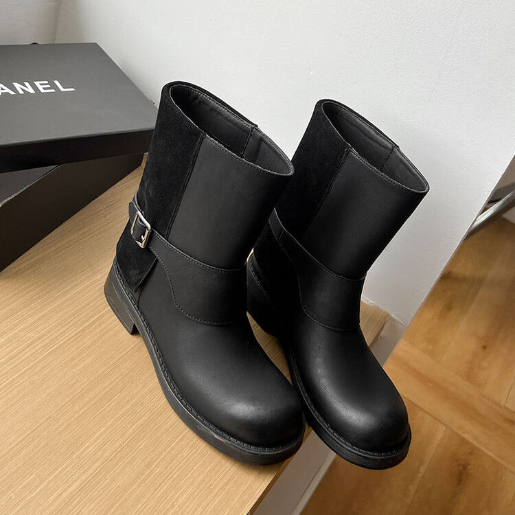 Karin Luna Belt Buckle Chunky Heel Fashion Short Boots
