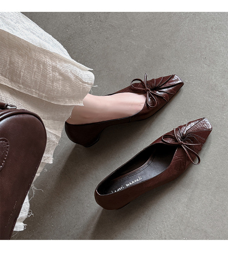 Karin Luna French Style Wrinkled Square Toe Height-Increasing Flats