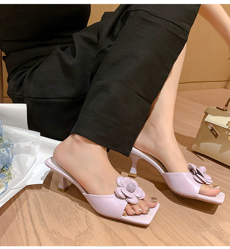 Karin Luna Flower of Wealth in the World~Says purple has a lot of charm Spot Goods Spot Goods  Three-Dimensional Camellia Elegant Sandals