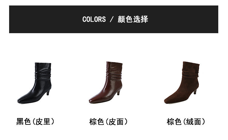 Karin Luna In Stock Spot Goods  Retro Wrinkled Small Square Toe Short Boots