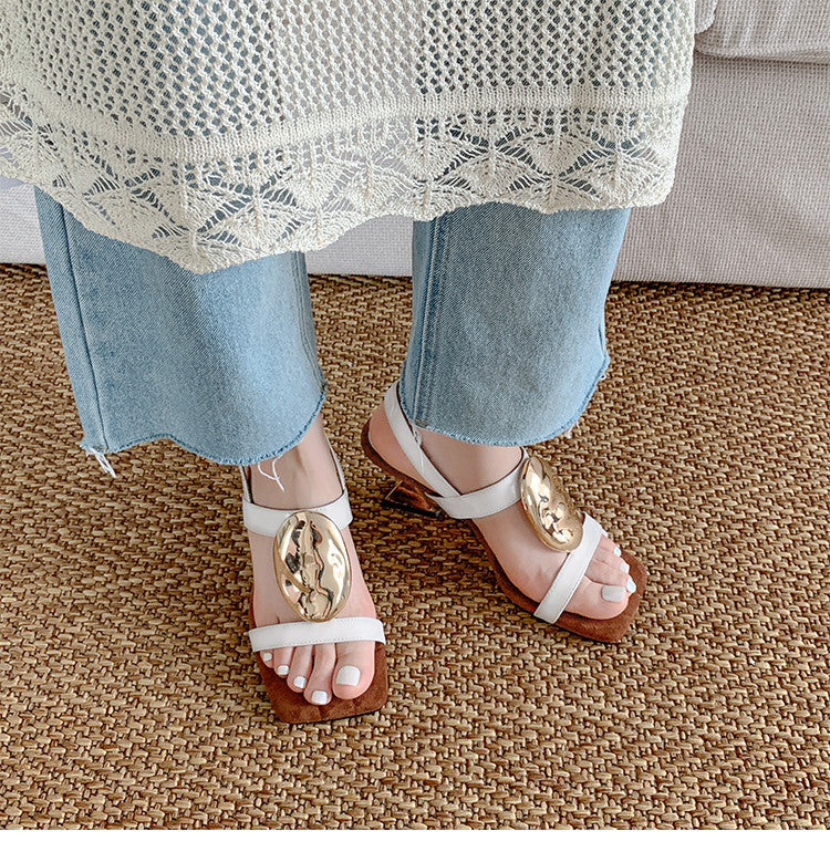 Karin Luna In Stock In Stock  Square Toe Suede Metal Heel Elegant Sandals