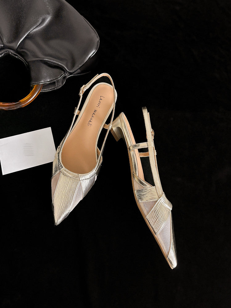 Karin Luna In Stock Spot Goods  Mesh Patchwork Pointed Toe Elegant Closed-Toe Sandals