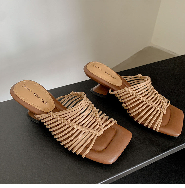 Karin Luna Bestseller Woven Vacation Style Series~ Elegant High Heel Slippers