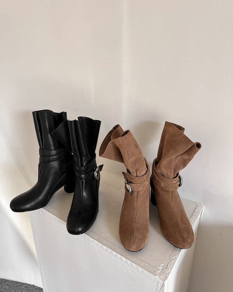 Karin Luna In Stock Spot Goods  Belt Buckle High Heel Large Tube Small Short Boots