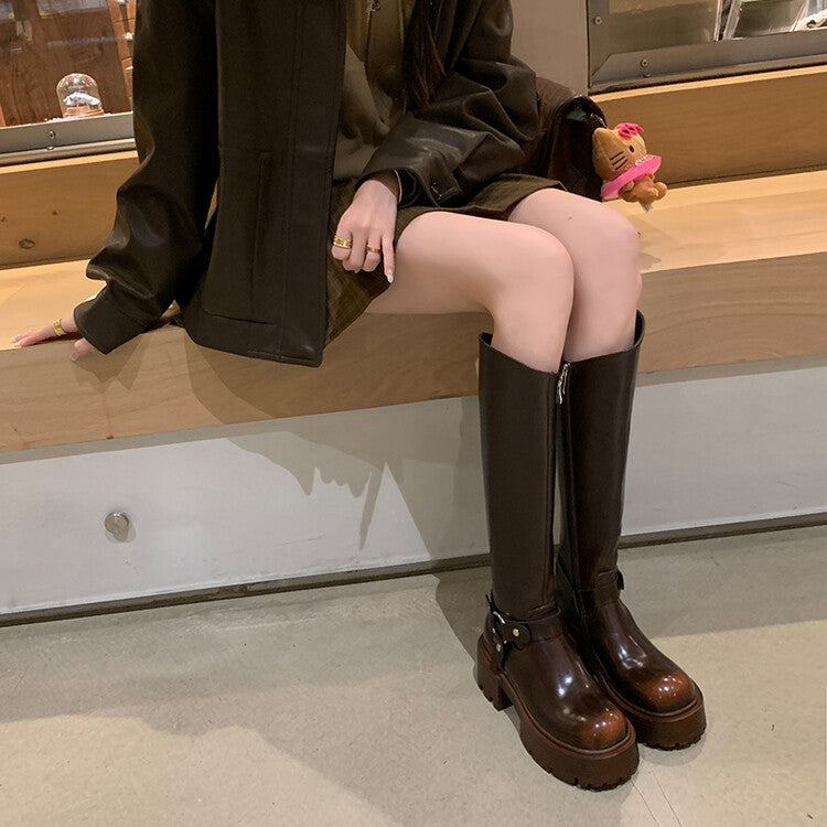 Karin Luna In Stock In Stock Slimming Diagonal Cut Tube Top  Best-selling in stock Retro Metal Buckle Thick-Soled Long Boots