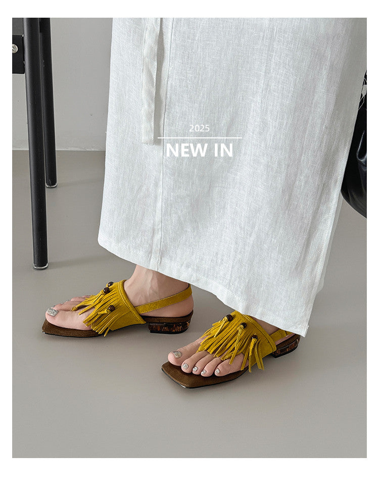 Karin Luna  Tassel Series~Spot Goods  In-stock Clip-toe Square Toe Sandals