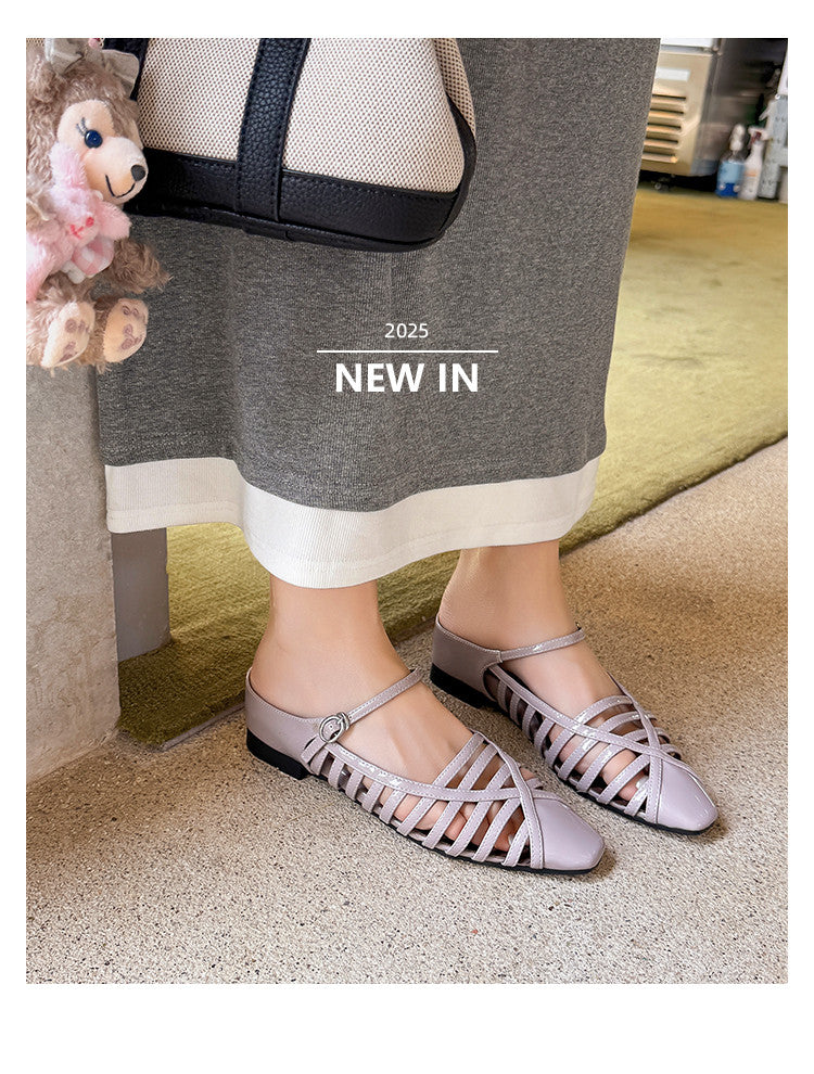 Karin Luna In Stock Spot Goods   French Retro Hollow Small Square Toe One-Strap Slippers