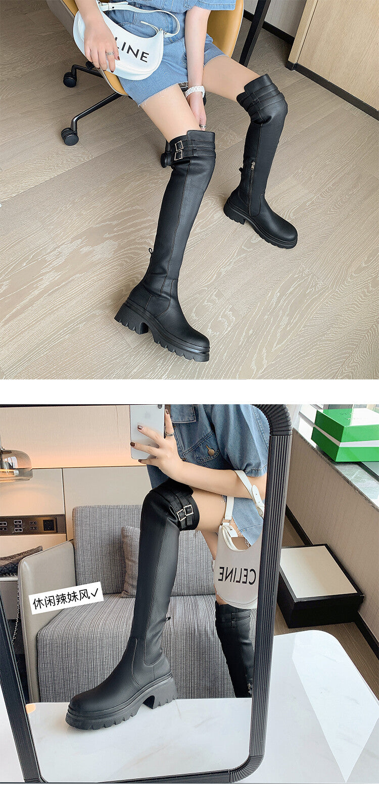 Karin Luna In Stock is the Way to Go！ Basic Thick-Soled Over-the-Knee Boots Super Soft Sheepskin Classic