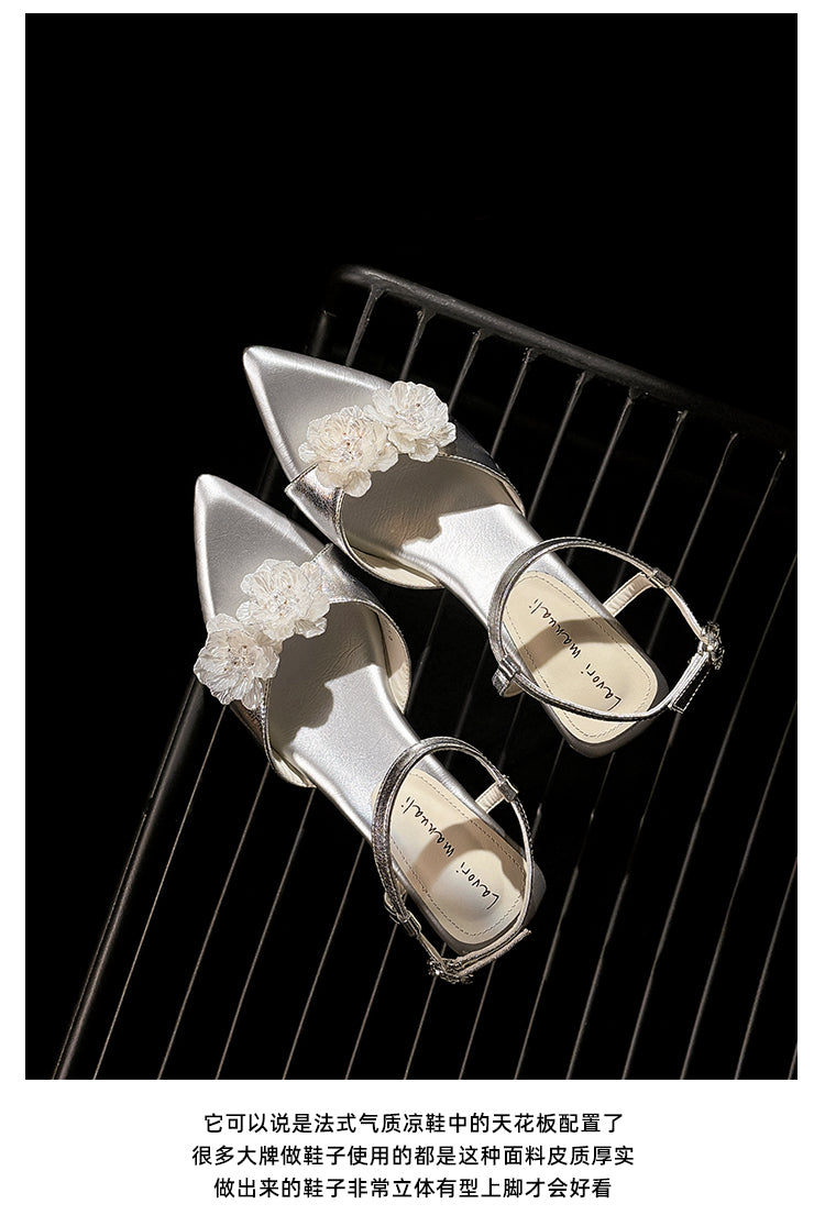 Karin Luna In Stock Spot Goods  Classic Camellia Pointed Toe Elegant Irregular Heel Sandals