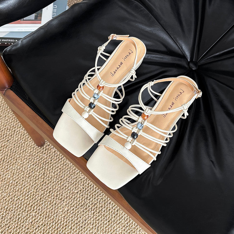 Karin Luna Bohemian Vacation Style~Square Toe Open Toe Sandals