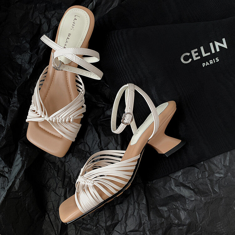Karin Luna In Stock Spot Goods   Super stable shaped heel hand-woven open-toe sandals