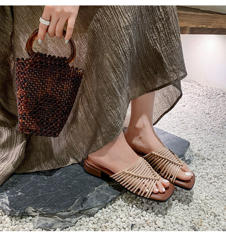 Karin Luna In Stock Spot Goods  Resort Style Handwoven Flat Sole Slippers