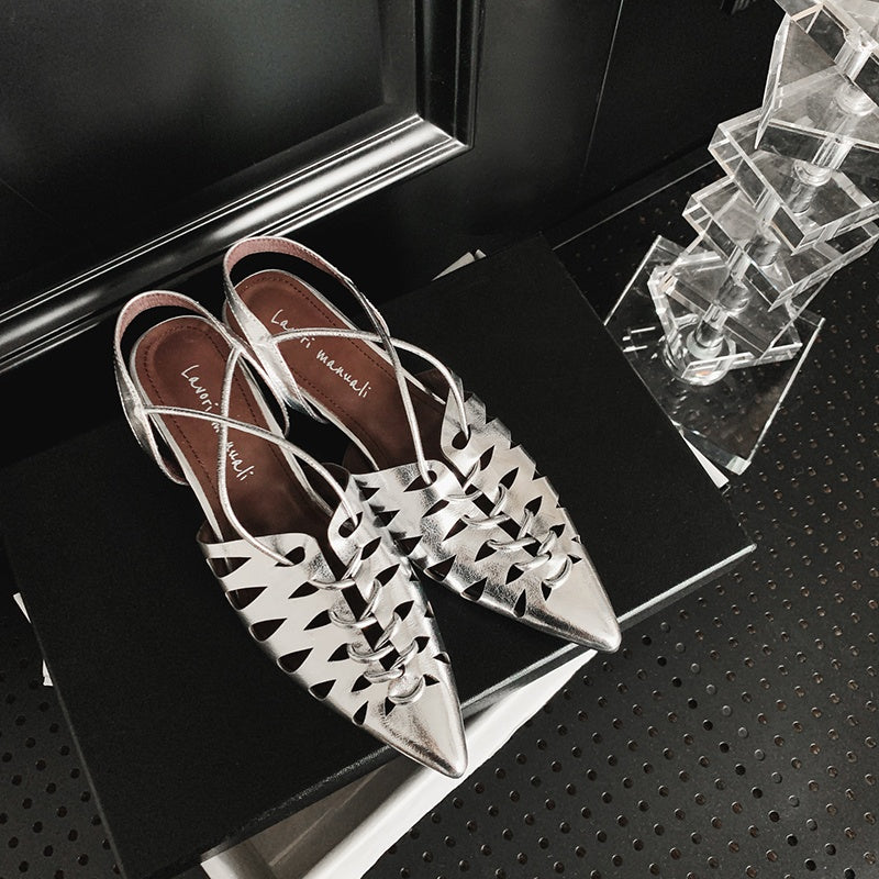 Karin Luna Braided Style ~Cross-woven Pointed Toe Closed-toe Sandals