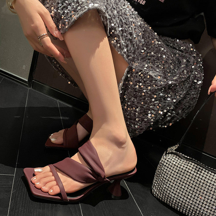 Karin Luna Best-selling in stock Minimalist Style  All-Matching Irregular Ultra-Soft Strap Square Toe High Heels