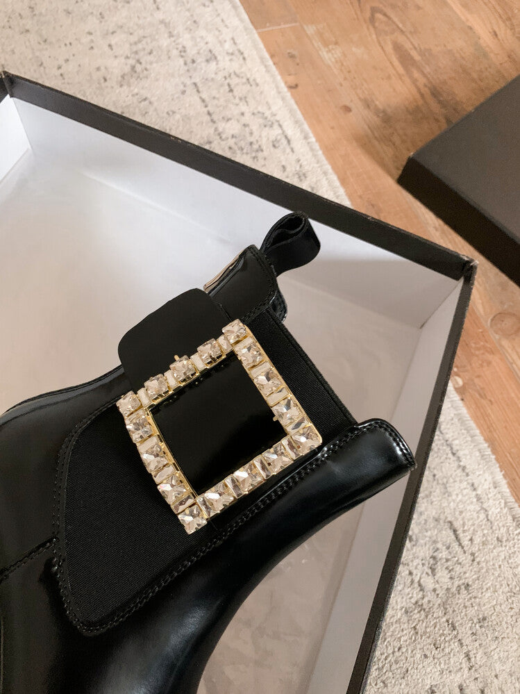 Karin Luna Hot-Selling In Stock Mainly recommending generous square rhinestone clasps Stretch Boots Cowhide