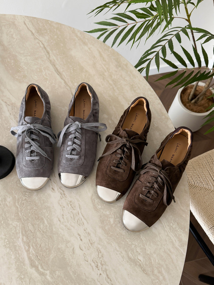 Karin Luna In Stock In Stock  High-end Metal Toe Lace-up Flats