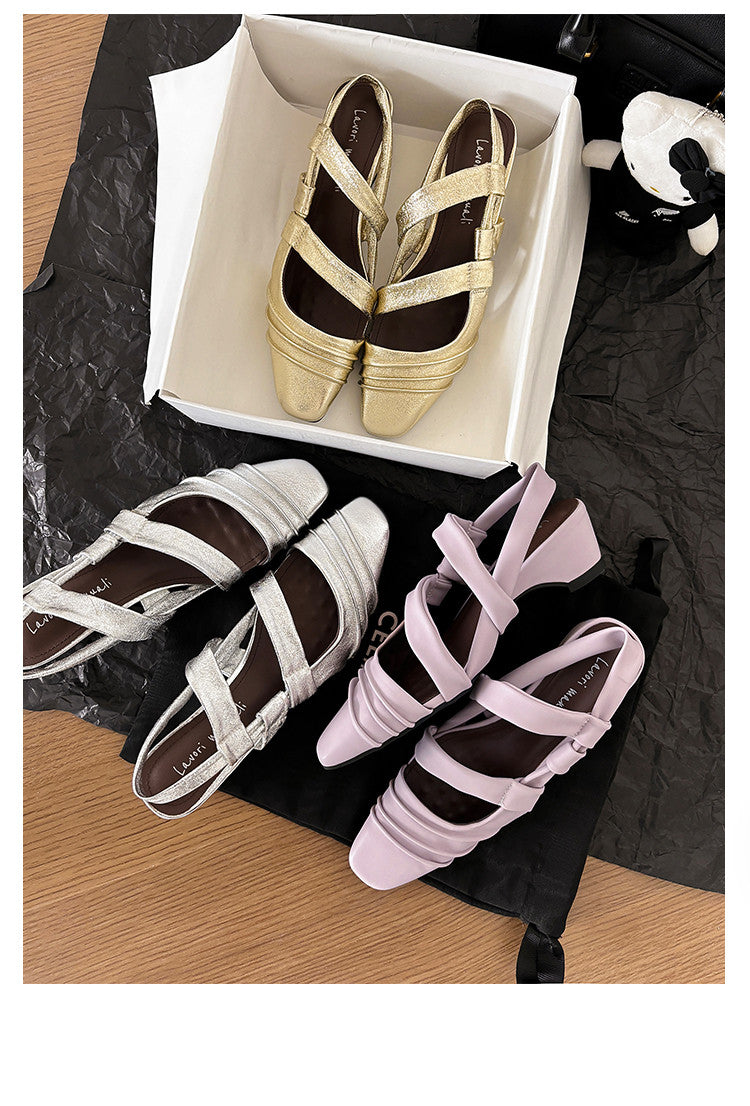 Karin Luna In Stock In Stock Minimalist Soft Upper Small Square Toe Chunky Heel Sandals