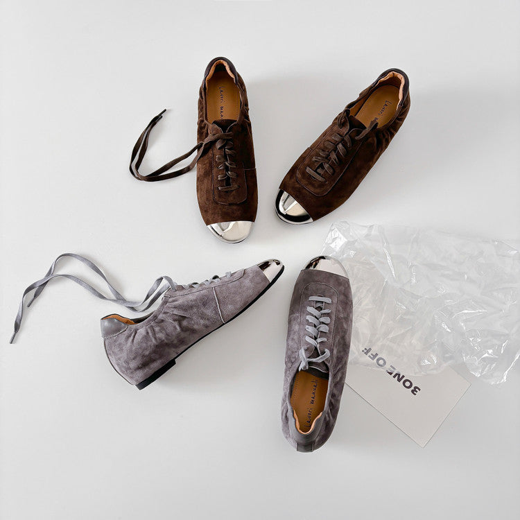 Karin Luna In Stock In Stock  High-end Metal Toe Lace-up Flats